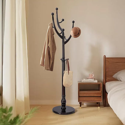 Bekrvio Tree Coat Rack Freestanding with Round Base, Unique Coat Hanger Stand, Heavy Duty Standing Coat Rack Clothes Stand for Winter Jacket, Hat, Entryway/Hallway/Bedroom, Red Brown