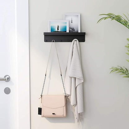 MKO Key Holder Wall Mount, Key Holder Wall Mount Adhesive with Mail Organizer Tray with 6 Key Hooks for Wall, Black