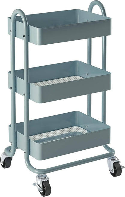 Metal Rolling Cart,3-Tier Metal Rolling Cart with Wheels,3 Tier Utility Cart with Wheels for Office,Home,Kitchen,Garden（13.4"x18.1"x31"） Blue