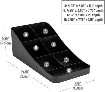 Mind Reader 7-Compartment Coffee Condiment Organizer, Cup and Lid Holder, Countertop Station for Coffee Bar, Breakroom, Kitchen, Set of 2, Black