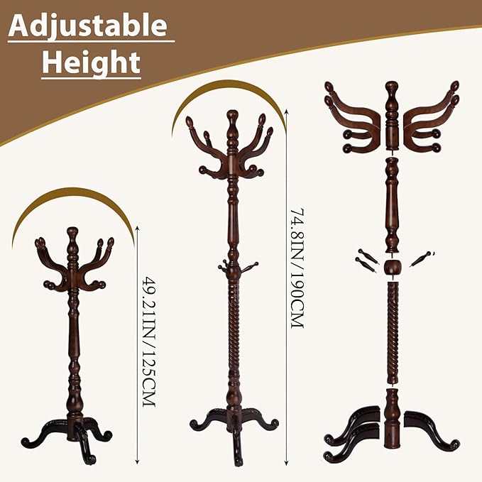 Solid Wooden Coat Rack Stand, Coat Racks Freestanding with 11 Hooks, Natural Birch Wood Coat stands with Triangle Base, Tree Coat Hanger Standing for Entryway Bedroom Office (Antique triangle)
