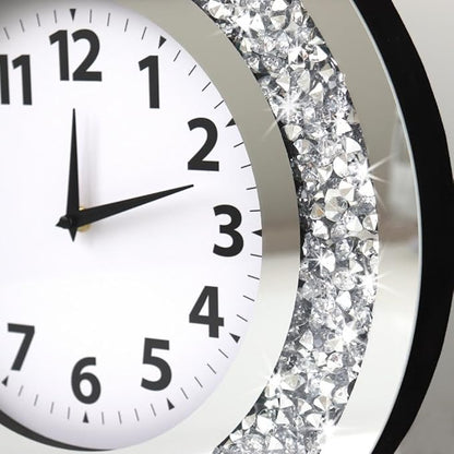 DMDFIRST Crystal Crushed Diamond Mirrored Round Wall Clock 16x16x2 inches for Wall Decoration Silver Glass Mirror Clock Sparkle Twinkle Bling Home Decor. AA Battery is not Included.