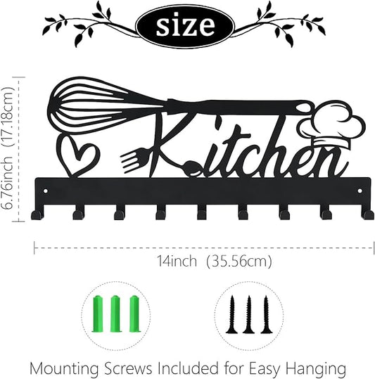 Metal Key Holder, Wall Mounted Key Hooks, Key Holder for Wall, Key Organizer Rack with 9 Hooks, Key Hanger Decor for Kitchen, Entryway, Hallway, Bedroom, Doorway (Kitchen 14IN)