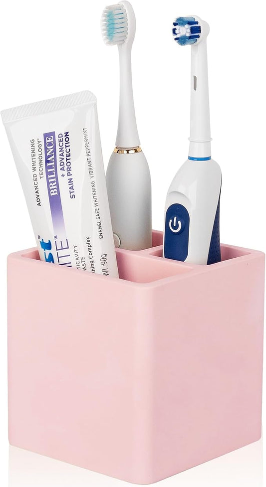 Diatomite Toothbrush Holders for Bathrooms, Electric Toothbrush and Toothpaste Holder 3 Slots Tooth Brush Organizer for Bathroom Countertop, Shower, Vanity - Blush Pink