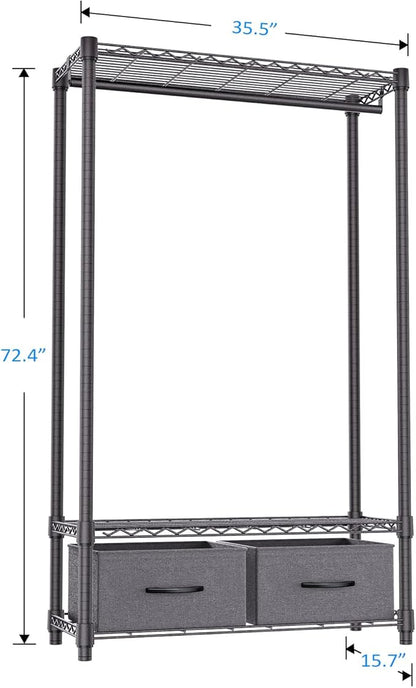 IZEUK Heavy Duty Rolling Garment Rack Wire Clothes Rack for Hanging Clothes (Dark Grey, 3 Tier with 2 box, 15.7" D x 35.5" W x 72.4" H)