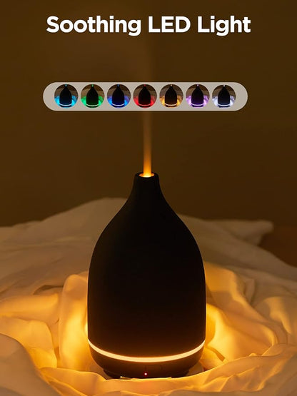 InnoGear Oil Diffuser, 150ML Ceramic Diffuser for Essential Oils Handcrafted Aromatherapy Diffuser Mother's Gift Ultrasonic Cool Mist Humidifier with 2 Mist Modes Waterless Auto Off for Home, Black