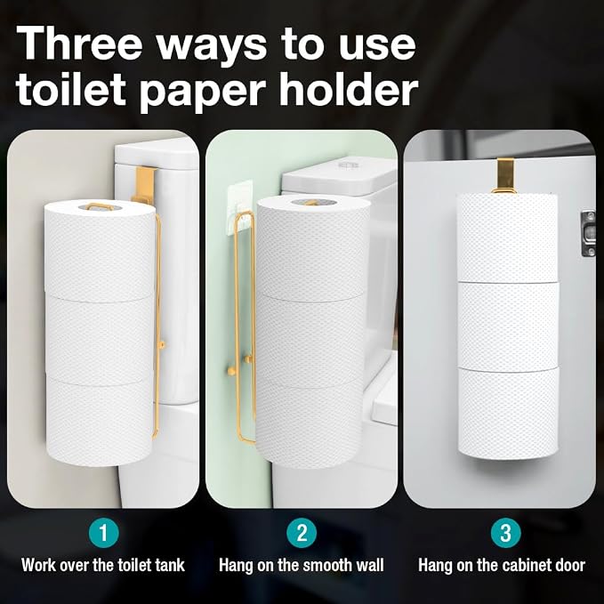 Conworld Gold Toilet Paper Holder Brushed Nickel for 3 Roll Tissue, 1 Pack Bathroom Toilet Paper Storage Over The Tank, Stainless Steel Rustproof Bathroom Toilet Paper Roll Holder Wall Mount