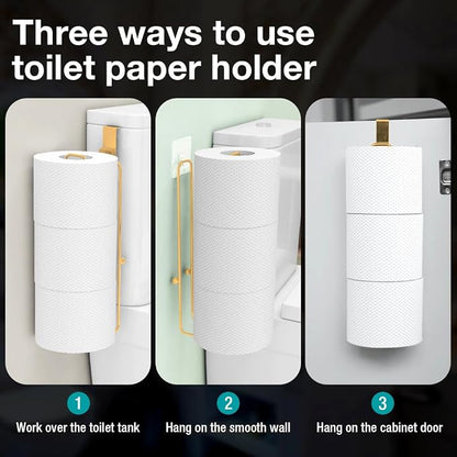 Conworld Gold Toilet Paper Holder Brushed Nickel for 3 Roll Tissue, 1 Pack Bathroom Toilet Paper Storage Over The Tank, Stainless Steel Rustproof Bathroom Toilet Paper Roll Holder Wall Mount