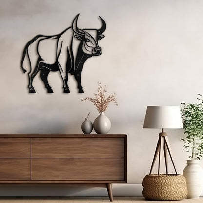 SIGNLEADER Metal Wall Art Decor Ferocious Cow Minimalist Modern Abstract Wall Sculpture Hangings Home Decoration for Living Room, Bedroom, Bathroom, Kitchen, Outdoor - 18" Black