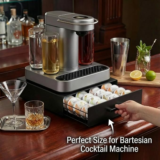 Storage Drawer for Bartesian Pods, Cocktail Pod Holder for Bartesian Capsules Compatible with Bartesian Cocktail Machine, Hold 40 Pods, Countertop Organizer Bar Accessories- Black