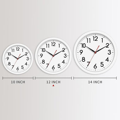 AKCISOT 12 Inch Wall Clock Silent Non Ticking Modern Wall Clocks Battery Operated, Analog Classic Clock Decorative for Bedroom, Kitchen, Home Office, Bathroom, School, Living Room (White)