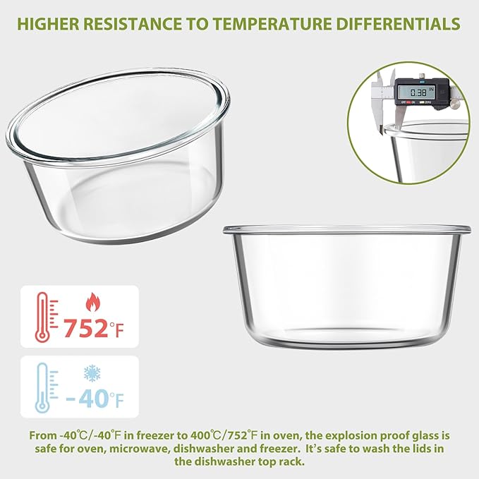 Freshmage 25oz Glass Meal Prep Containers, Round Food Storage Container with Lid Airtight, BPA-Free, Borosilicate Glass Soup Container for Leftovers, Microwave Oven Dishwasher&Freezer Safe (4 Pack)