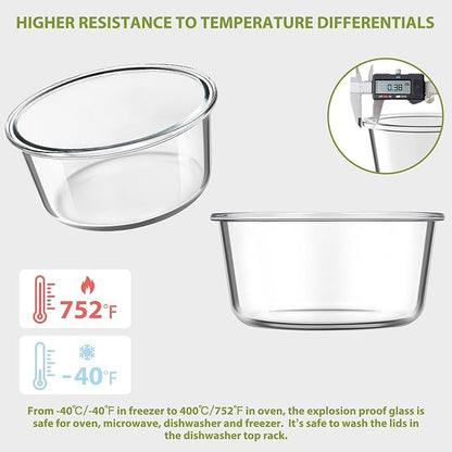 Freshmage 25oz Glass Meal Prep Containers, Round Food Storage Container with Lid Airtight, BPA-Free, Borosilicate Glass Soup Container for Leftovers, Microwave Oven Dishwasher&Freezer Safe (4 Pack)