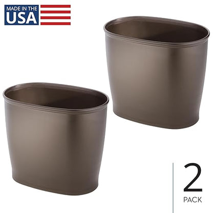 iDesign Slim Plastic Bathroom Trash Can, Small Garbage Bin for Bedroom, Office, Desk, Dorm, 2-Pack, Bronze