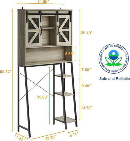 Vabches Over The Toilet Storage Cabinet, Farmhouse Storage Cabinet Over Toilet with Sliding Barn Door，Home Space-Saving Toilet Rack, for Bathroom, Restroom, Laundry(Grey).