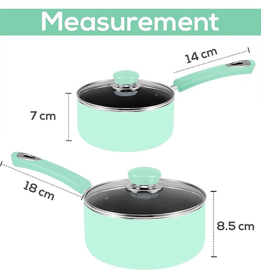 Utopia Kitchen Nonstick Stock Pot Saucepan Set with Lids, 1 Quart and 2 Quarts Multipurpose Stock Pots Set for Home, Kitchen or Restaurant, Green & Black