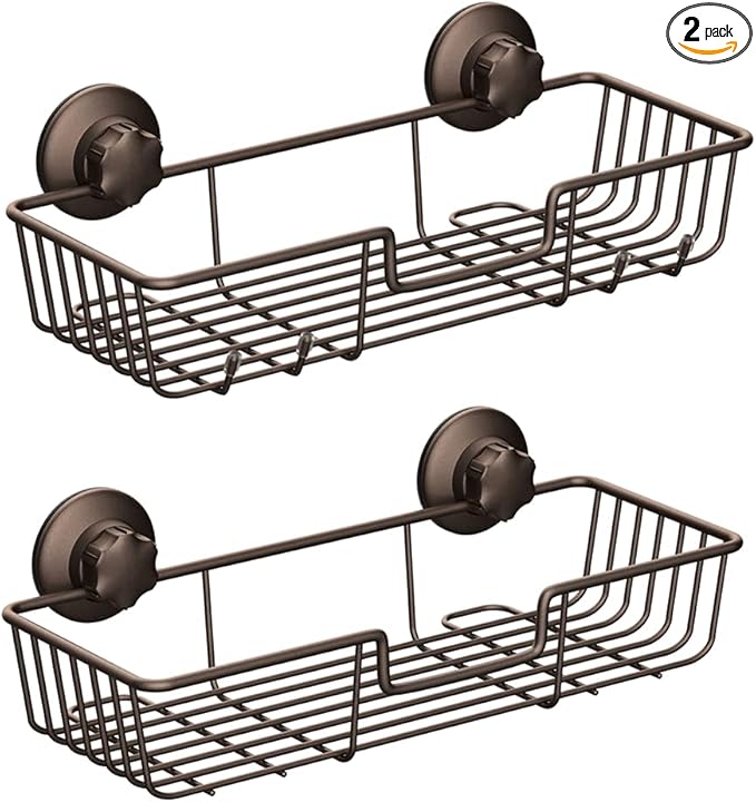 SANNO Suction Cup Shower Caddy Bathroom Caddies Storage Combo Organizer, No Damage Suction Cup,Rustproof Wire Basket for Kitchen & Bathroom, Bronze,pack of 2