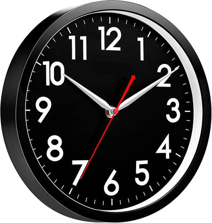 AKCISOT Wall ClockModern Black Silent Non Ticking Wall Clocks Battery Operated 10 Inch,Small Analog Classic Clock Decorative for Bedroom, Kitchen, Home Office, Bathroom, School, Living Room