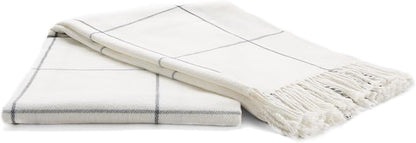 Arus Acrylic Highlands Collection Queen Size Tartan Plaid Design Throw Blanket Off-White, 60x80 inches