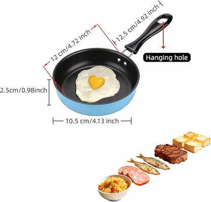 4.7 Inch Mini Frying Pan, Black Non-Stick Egg Pan with Hanging Hole, Flat Bottom Design for Gas, Induction, Electric Stove, Perfect for Single Serve Breakfast, Omelets & Camping, RV Use (Blue)
