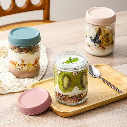 Overnight Oats Containers with Lids, 6 Pack Wide-Mouth Glass Food Storage Jars, 16oz Mason Jar Style Containers Perfect for Yogurt, Oatmeal, Fruit, Snacks and Meal Prep