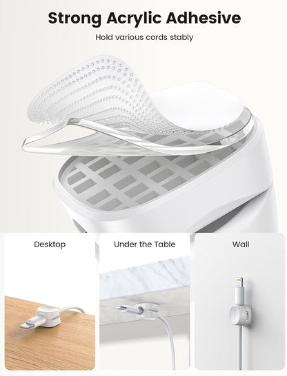 Lamicall 8 Pack Cord Organizer, [1s Lock] Spring Cable Management Clips - Adhesive Phone Cord Holder Clips for Nightstand Desk Car Office Home College Dorm Room, Desk Organizer Accessories, White