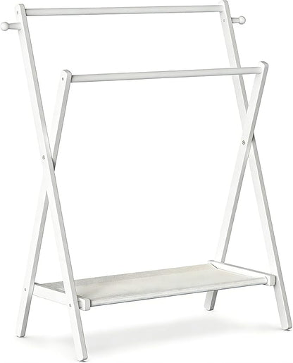 Kids Clothing Rack, Small Clothes Rack for Toddler Pets, Kids Dress Up Rack with Storage Shelf & Double Rods, Foldable Kids Clothes Rack for Nursery Child's Room (Regular Size - White)