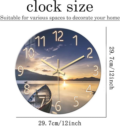 Kitchen Wall Clocks Battery Operated 12 Inch Sunset Decorative Small Wall Clock Silent Analog Clock for Wall