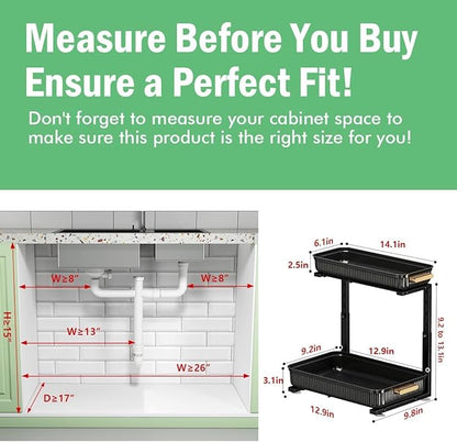ARSTPEOE Under Sink Organizer - 2 Packs Multi-Purpose Pull-Out Storage Organizers, Slide out Pull out Metal Cabinet Organizer Shelf, Storage for Kitchen Bathroom, Black