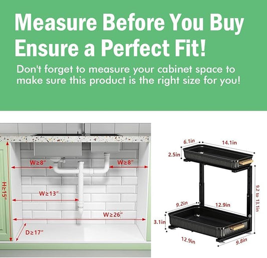 ARSTPEOE Under Sink Organizer - 2 Packs Multi-Purpose Pull-Out Storage Organizers, Slide out Pull out Metal Cabinet Organizer Shelf, Storage for Kitchen Bathroom, Black