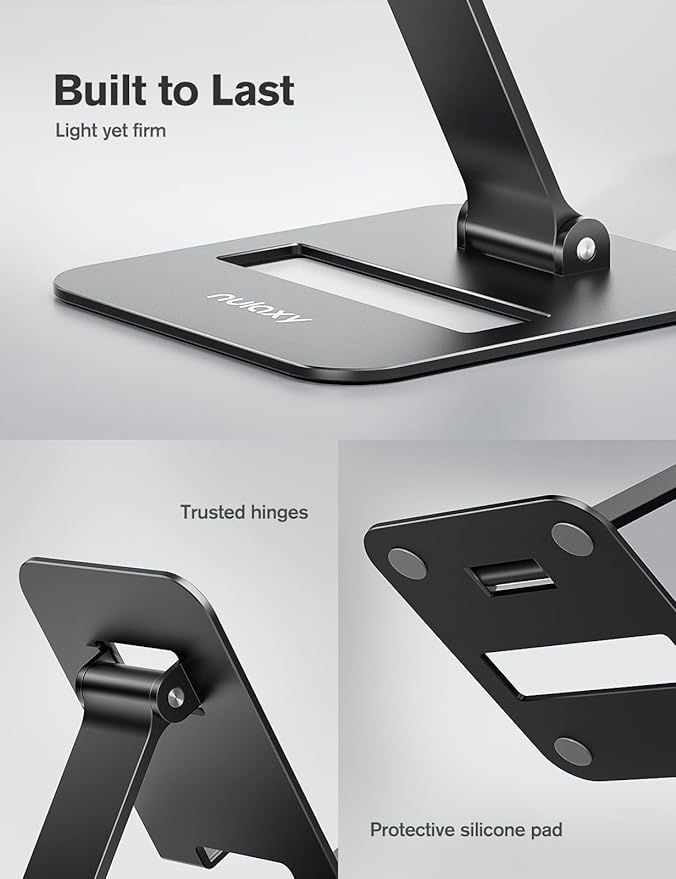 Nulaxy 2 Pack Dual Folding Cell Phone Stand, Fully Adjustable Phone Holder for Desk, Compatible with Phone 16 15 14 13 12 11, Nintendo Switch, All Phones, Black