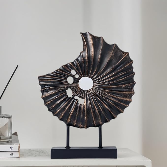 LuckySunDecorQZ Unique Round Coin Sculpture Decorative Objects for Shelf Home Decor Accents, Modern Abstract Tabletop Decor Items for Living Room Fireplace Mantel, Above Cabinet (Black L)