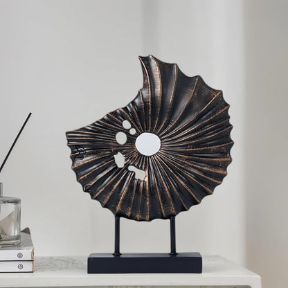 LuckySunDecorQZ Unique Round Coin Sculpture Decorative Objects for Shelf Home Decor Accents, Modern Abstract Tabletop Decor Items for Living Room Fireplace Mantel, Above Cabinet (Black L)