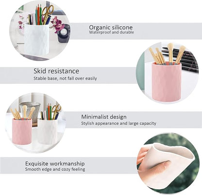 Pen Holder,Nordic Style Silicone Waterproof Pencil Holder for Desk Simple&Modern Minimalist Makeup Organizer Multifunctional Office Supplies for Home,Kids and School (White)