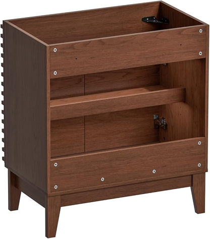ROOMTEC 30" Bathroom Vanity, Mid-Century Freestanding Bathroom Vanity Cabinet with Storage, Particleboard Frame with Wood Grain Laminate, Walnut (Sink Basin Not Included)