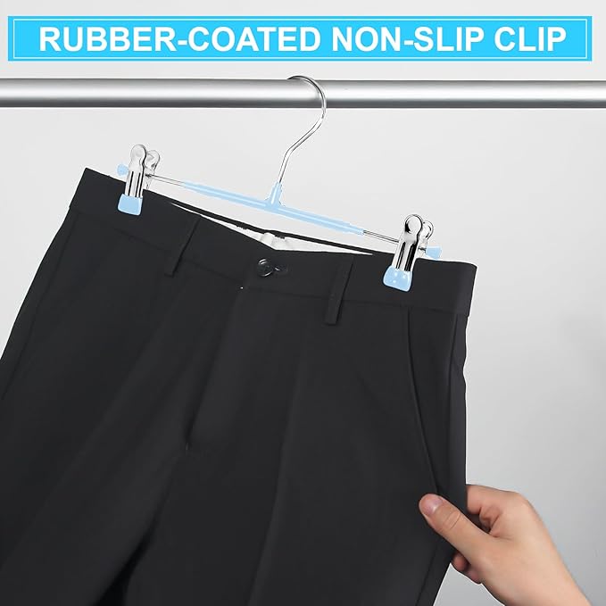 POZEAN Pants Hangers with Clips for Women 30 Pack, 12Inch Adjustable Heavy Duty Skirt Hangers, Space Saving Non-Slip Shorts Jeans Trousers Clothes Hangers, Blue