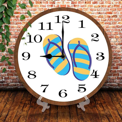 Summer Flip Flops Wall Clock 10 Inch Wooden Battery Operated Autumn Forest Maple Leaves Wall Clocks Decorative Indoor,Decorative for Kitchen Bathroom Bedroom