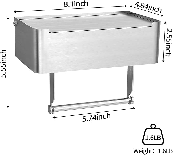 JUYSON Toilet Paper Holder with Shelf Brushed Nickel, Flushable Wipes Dispenser Fits for Bathroom Wipe Storage, Keep Your Wipes Hidden Out of Sight - SUS304 Stainless Steel Wall Mount Organizer