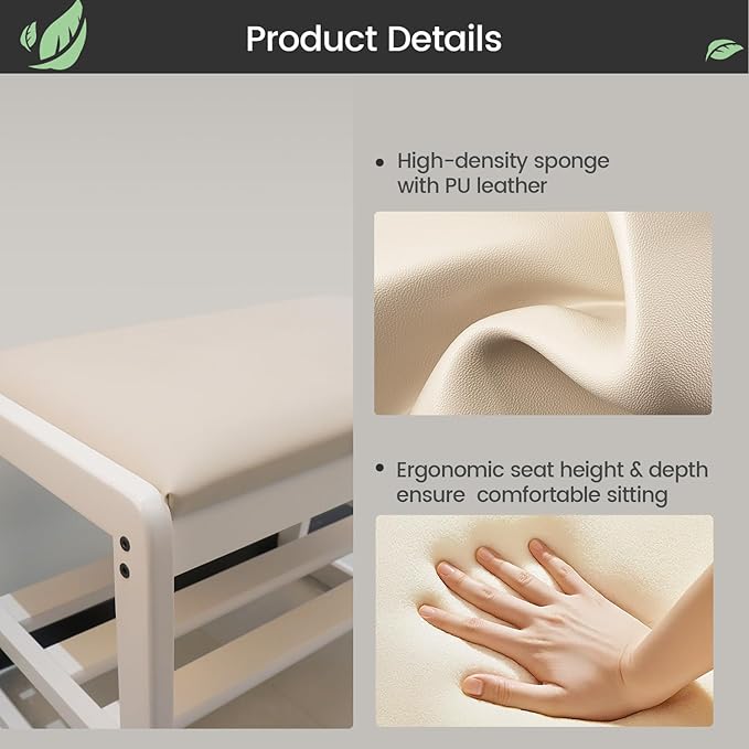 Solid Wood Shoe Rack, 2 Tier Shoe Storage Bench with Cushion Seat, 10 Pair Shoe Organizer for Entryway, White, 39 Inch