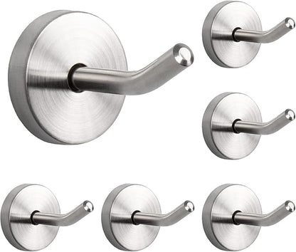 NearMoon Coat Hooks, Wall Mount Hooks for Hanging Hat Hurse Robe, 304 Stainless Steel Heavy Duty Towel Hangers for Bathroom Livingroom Hotel Kitchen Garage, 6 Pack (2 Inch, Brushed Nickel)