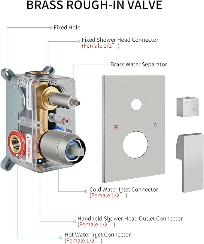 Shower Faucet Set Rainfall Shower System with Square Showerhead and Handle Set Fixture with 2 in 1 Function Handheld Sprayer Wall Mounted Trim Repair Kit Rough-in Valve 8 Inch Brushed Nickel