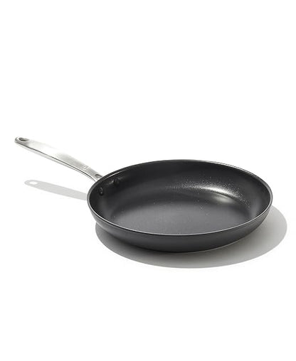 OXO Enhanced 10" Frying Pan Skillet, PFAS-Free Ceramic Nonstick, Durable Hard Anodized Cookware, Scratch Resistant, Stainless Steel Handle, Good Grips, Dishwasher Safe, Oven safe, Black