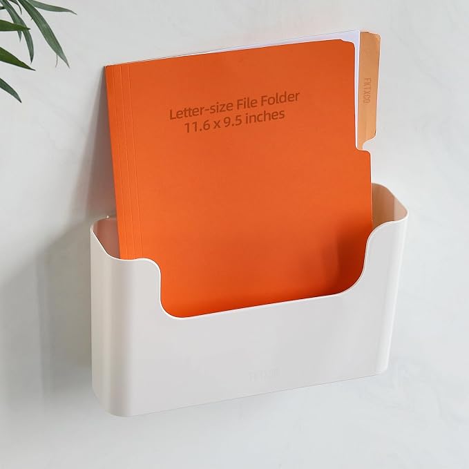 Wall Mount Folder Holder File Organizer No Drilling File Holder Hanging File Mail Organizer Door Office Mail Supplies Storage Magazine Envelope Planner Wall Single Pocket (Off White,3 Pack)