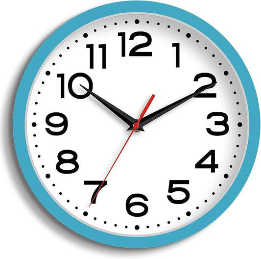 Roymnie Wall Clock Silent Non-Ticking Modern Clock Battery Operated 8 Inch Small Classic Analog Decorative for Kitchen, Living Room, Office, Bedroom, Bathroom (Blue)
