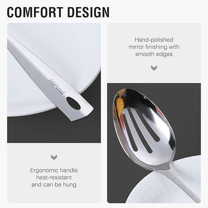 HIFIND Stainless Steel Cooking Utensils Set, 5PCS Kitchen Utensils Set, Durable Kitchen Gadgets, Ladle, Slotted Turner, Slotted Serving Spoon, Solid Serving Spoon, Pasta Fork