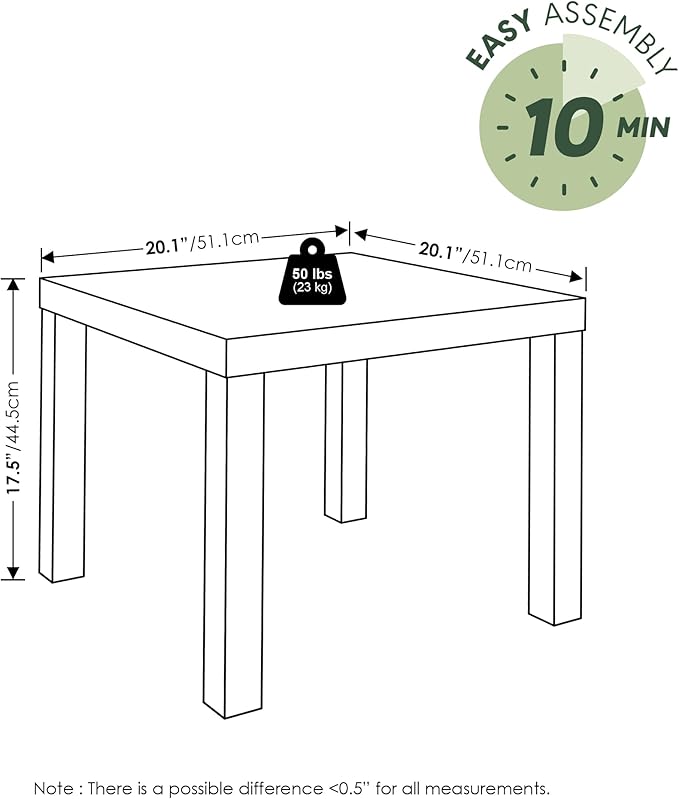 Furinno Classic Living Room Table Set of 3, Modern Rectangle Coffee Table with 2 Square Side Tables, End Tables, 1.8 Inch Thick Tabletop for Living Room, Home Office, White