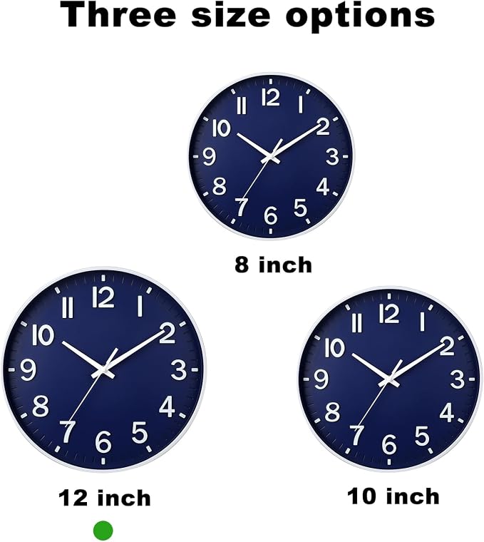 HZDHCLH Navy Blue Wall Clocks Battery Operated,12 inch Silent Non Ticking Modern Wall Clock for Living Room Bedroom Kitchen Office Classroom Decor