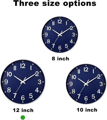 HZDHCLH Navy Blue Wall Clocks Battery Operated,12 inch Silent Non Ticking Modern Wall Clock for Living Room Bedroom Kitchen Office Classroom Decor