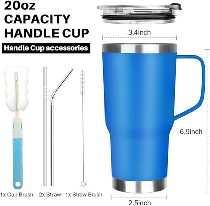 20 oz Tumbler with Handle, Stainless Steel Insulated Tumbler with Lid and Straw, Double Wall Vacuum Coffee Mug Tumbler, Insulated Coffee Thermal Cup for Cold and Hot (Sea Blue)