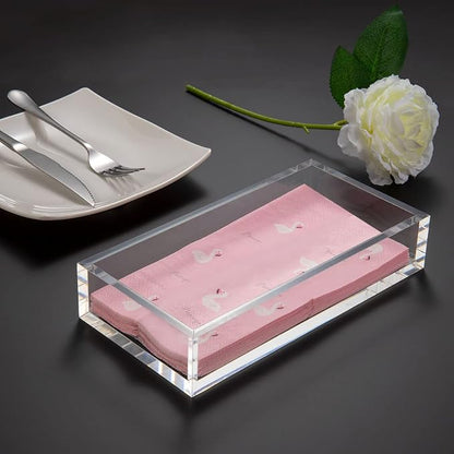 HIIMIEI Acrylic Napkin Holder Tray, 8mm Thick Acrylic Guest Towel Holder, Crystal Clear Table Cocktail Napkin Holder for Bathroom, Restaurant, Office, Commercial, Kitchen, Party